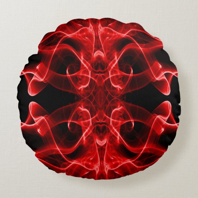 Plumes of Red Smoke on Black Round Cushion (Front)