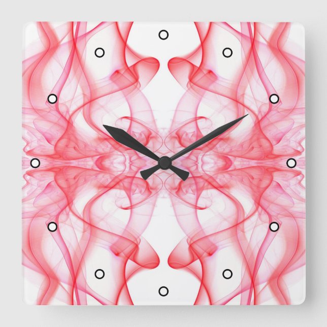 Plumes of Red Smoke on White with Dots Square Wall Clock (Front)