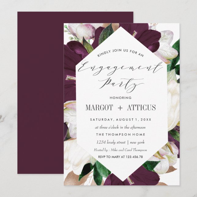 PlumMagnolia Typography Wedding Engagement Party Invitation (Front/Back)
