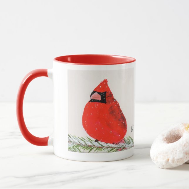 Plump Cardinal Mug by JML (With Donut)