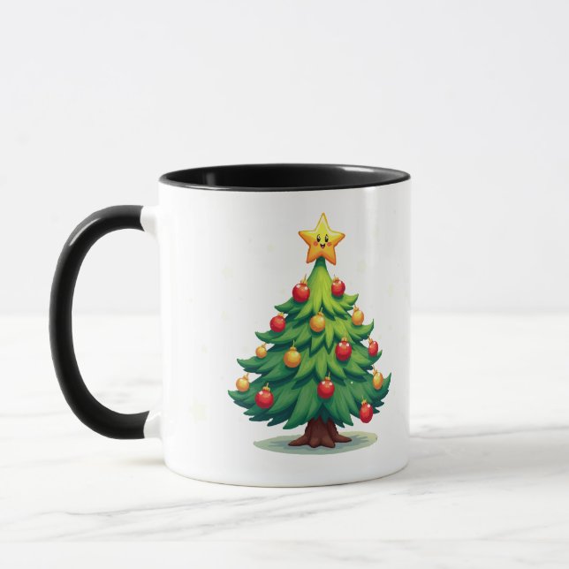 Plump Kawaii Christmas Tree Sparkling Ornaments Mug (Left)