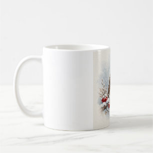 Plump Robin Bird on Snowy Branch Winter Berries Coffee Mug