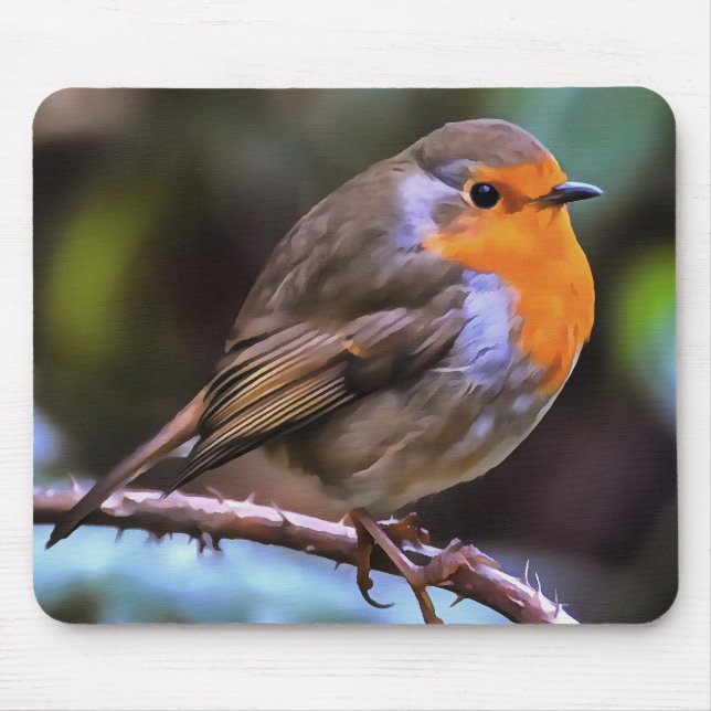 Plump Robin Perched On A Branch Mouse Mat (Front)