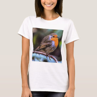 Plump Robin Perched On A Branch Wildlife Art T-Shirt