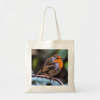 Plump Robin Perched On A Branch Wildlife Art Tote Bag