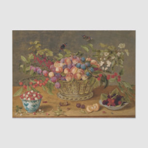Plums, Apricots, Cherries and Currants in a Basket Tissue Paper