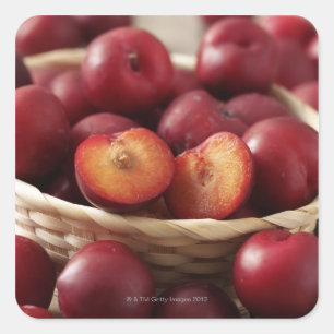 Plums in basket square sticker