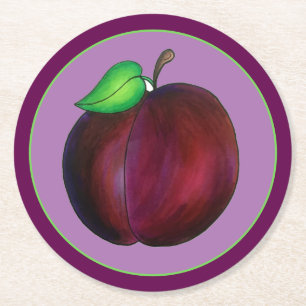 Plums Ripe Summer Purple Plum Fruit Decor Round Paper Coaster