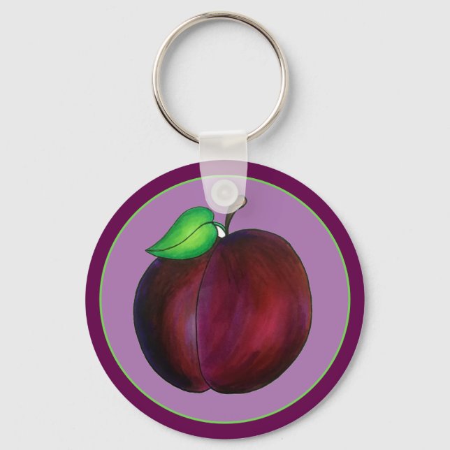 Plums Ripe Summer Purple Plum Fruit Illustration Key Ring (Front)