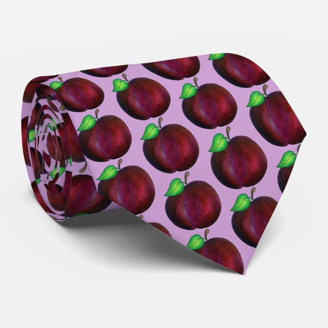 Plums Ripe Summer Purple Plum Fruit Print Tie (Rolled)
