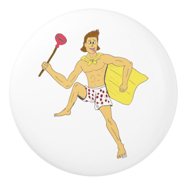 plunger and underwear guy     ceramic knob (Front)