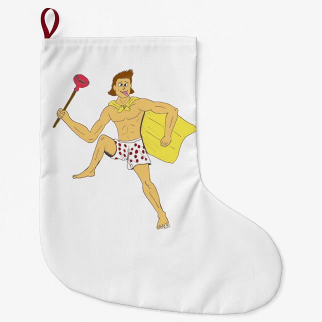 plunger and underwear guy large christmas stocking (Front)