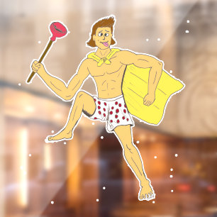 plunger and underwear guy window cling
