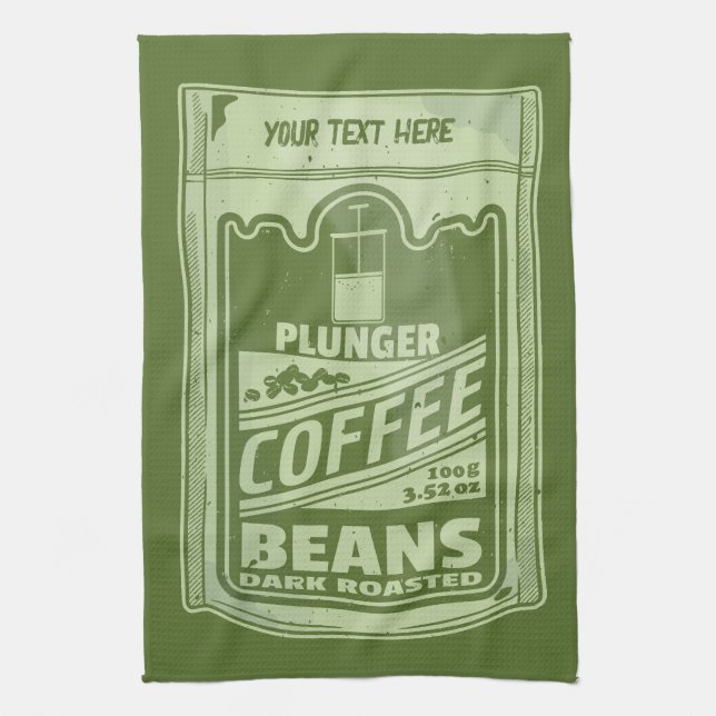 Plunger coffee pop art food packaging illustration tea towel (Vertical)
