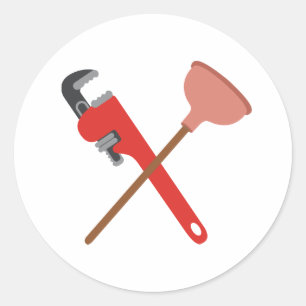 Plunger & Wrench Classic Round Sticker