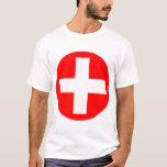 Plus Sign in white with red T-Shirt<br><div class="desc">white plus sign or cross on a red circle. The design is repeated on both the front and back. However can be customised. Also available in other colours.</div>