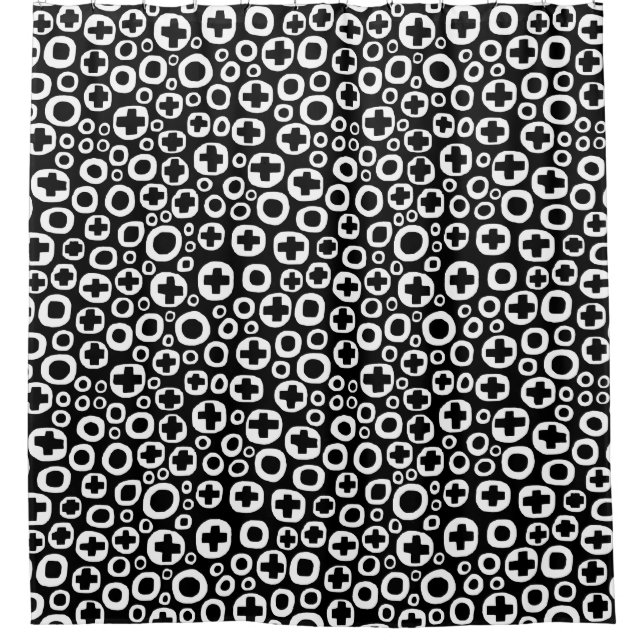 Pluses and Zeros - White on Black Shower Curtain (Front)
