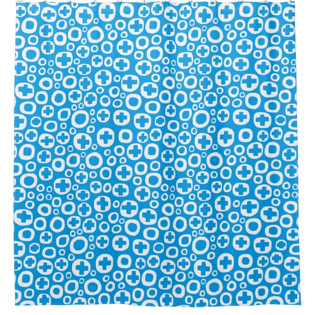 Pluses and Zeros - White on Blue 009dea Shower Curtain (Front)