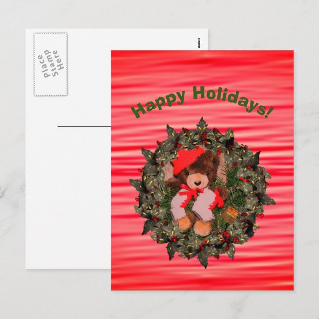Plush Bear Wreath Christmas Holiday Postcard (Front/Back)