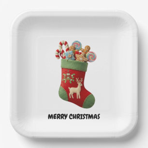 Plush Christmas Stocking Illustration Paper Plate