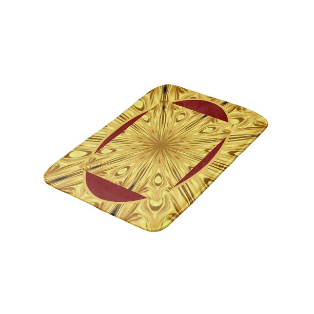 Plush Comfort & High Contrast: Crimson & Gold Opul Bath Mat (Angled)