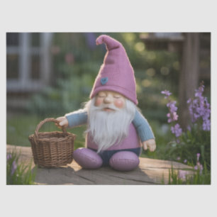 Plush Gnome Figurine with Woven Basket in Summer Tissue Paper