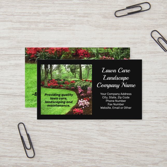 Plush Green Landscape Lawn Care Business Card (Front/Back In Situ)