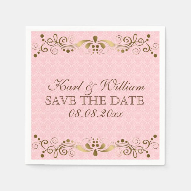 Plush Pink Damasks & Gold Lace Napkin (Front)