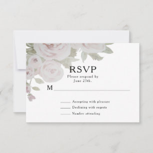 Plush Pink Grey Rose Floral Watercolor Wedding RSVP Card