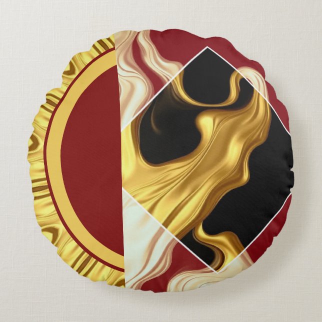 Plush Prestige: Gilded Zenith Opulent Swirl Design Round Cushion (Front)