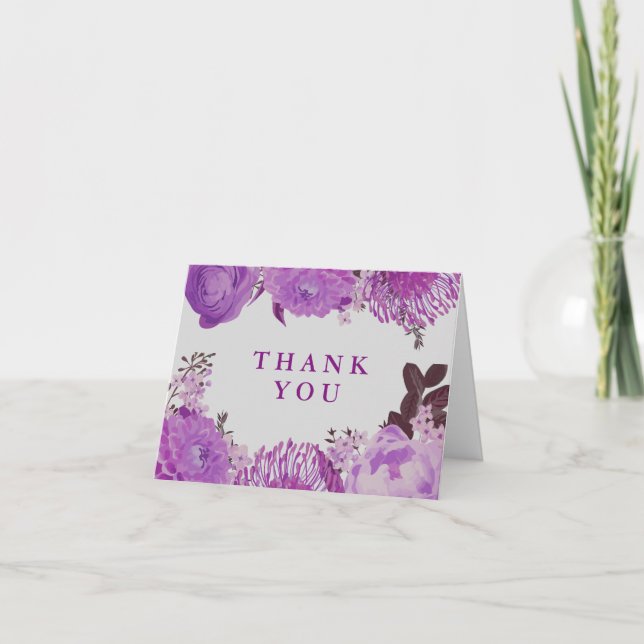 Plush Purple Floral Thank You Card (Front)