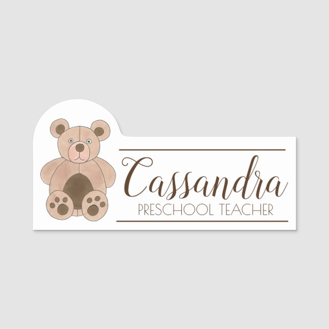Plush Teddy Bear Preschool Teacher Toy Store Name Tag (Front)