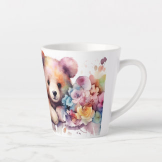 Plush teddy bear with colorful flowers latte mug