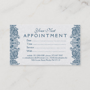 Plush White & Blue Paisley Lace Appointment Card