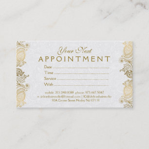 Plush White & Gold Paisley Lace Appointment Card