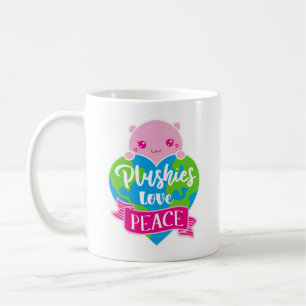 Plushies Love Peace   Cute Kawaii Heart Earth  Coffee Mug