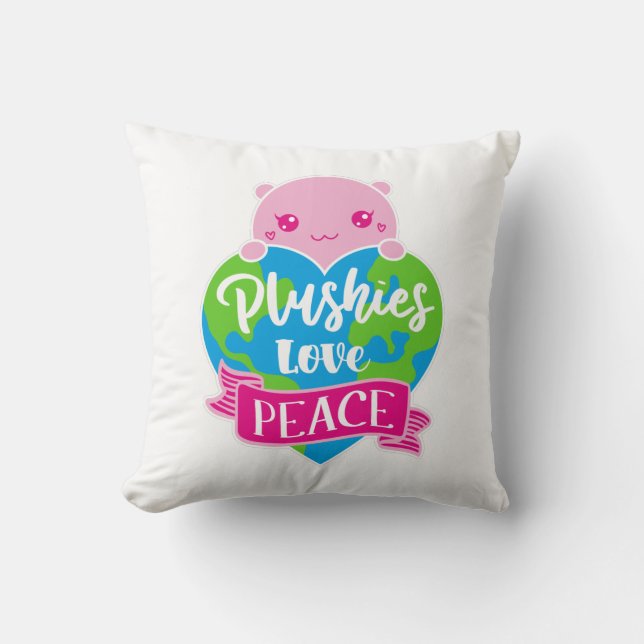 Plushies Love Peace | Cute Kawaii Heart Earth Cushion (Front)