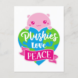 Plushies Love Peace Cute Kawaii Heart Earth Postcard