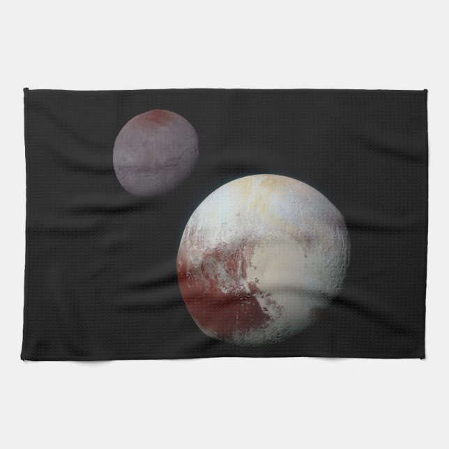 Pluto & Charon 9th or Dwarf Planet Solar System Tea Towel (Horizontal)