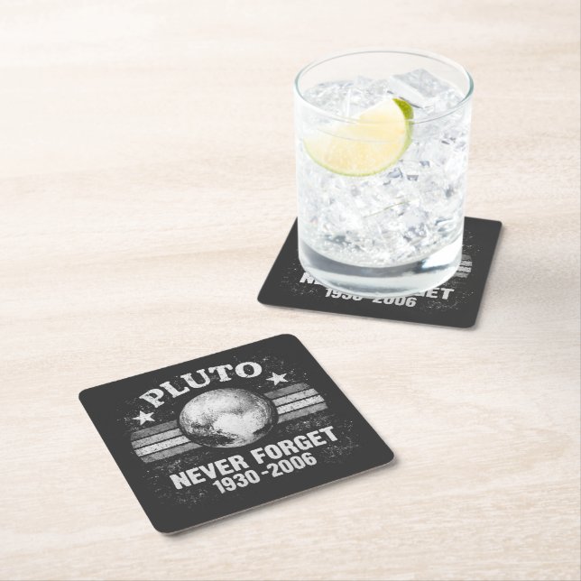 Pluto Never Forget Square Paper Coaster (Insitu)