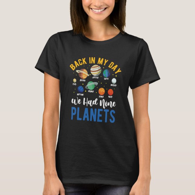 Pluto Nine Planets Astronomy Telescope Cosmology T-Shirt (Front)