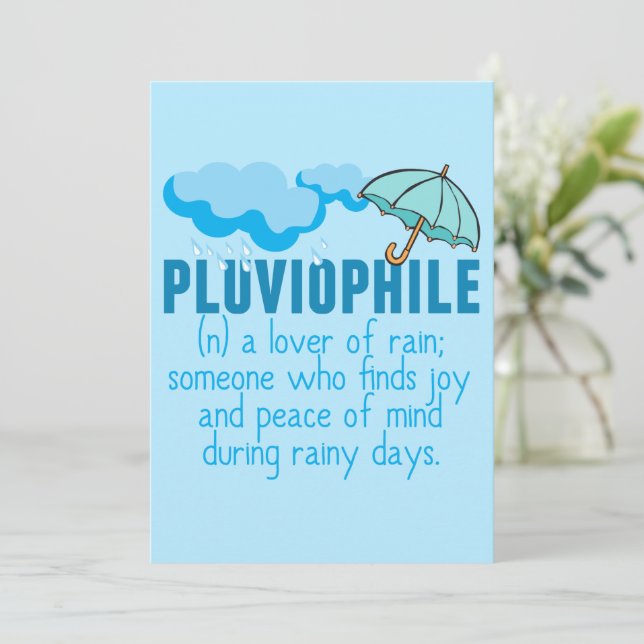 Pluviophile Rain Lover Cute Blue Umbrella Card (Standing Front)