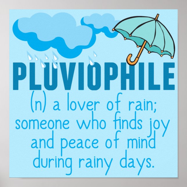 Pluviophile Rain Lover Pretty Blue Umbrella Poster (Front)