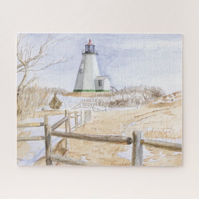 Plymought Lighthouse Watercolor 520pc Puzzle (Horizontal)