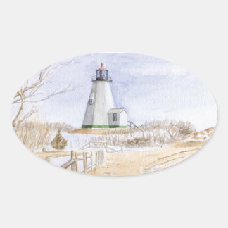 Plymought Lighthouse Watercolor Oval Sticker
