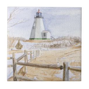 Plymought Lighthouse Watercolor Tile
