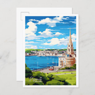 Plymouth England Vintage Travel Illustration Postcard