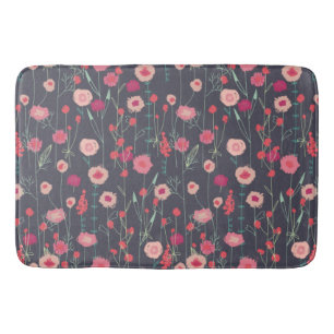 Plymouth Flowers Dark Boho Floral Painting Bath Mat