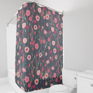 Plymouth Flowers Dark Boho Floral Painting Shower Curtain
