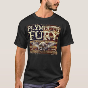 Plymouth Fury Against Eroded Flag - Skull n Wings T-Shirt